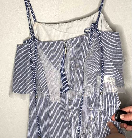 Prabal Gurung Halter Tulle Tiered Midi Maxi Dress Striped Blue Lace Overlay Sz 4 - Picture 7 of 15